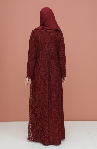 Claret Red Hijab Evening Dress 3001-04