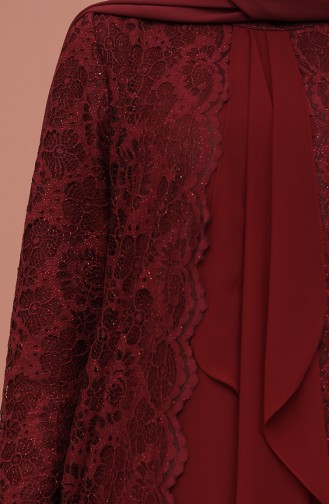 Claret Red Hijab Evening Dress 3001-04