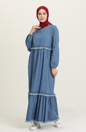 Jeansblau Hijab Kleider 0053-01