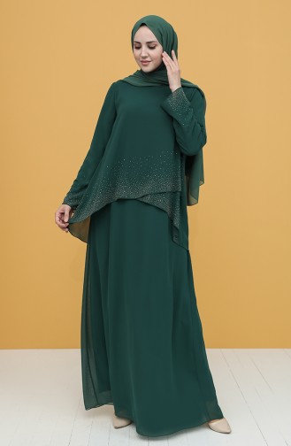 Green Hijab Evening Dress 3007-02