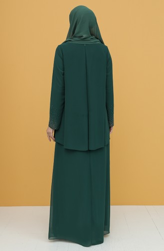 Green Hijab Evening Dress 3007-02