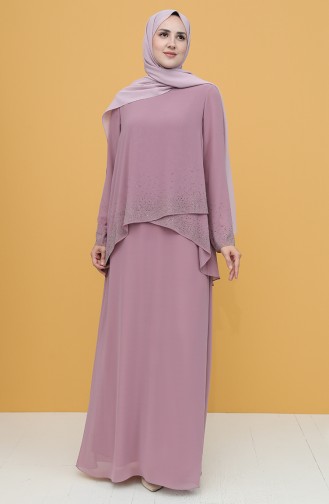 Dusty Rose Hijab Evening Dress 3007-03