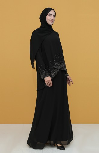 Black Hijab Evening Dress 3007-04