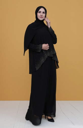 Black Hijab Evening Dress 3007-04