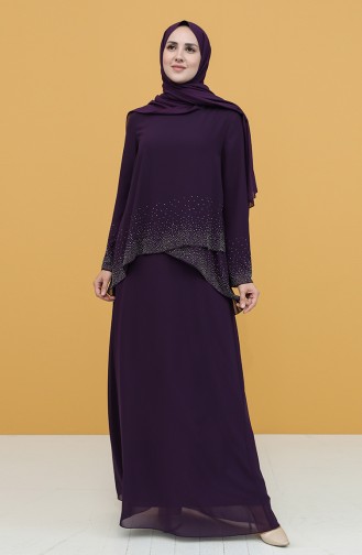 Purple Hijab Evening Dress 3007-05