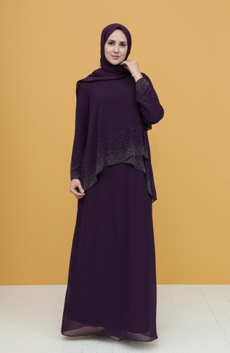 Purple Hijab Evening Dress 3007-05