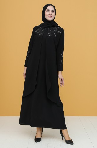Büyük Beden Taş İşlemeli Abiye Elbise 1922-01 Siyah