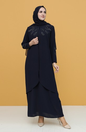 Navy Blue Hijab Evening Dress 1922-07