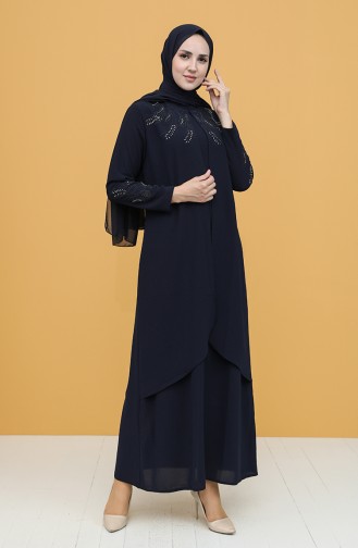 Navy Blue Hijab Evening Dress 1922-07