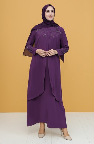 Dark Lilac Hijab Evening Dress 1922-08