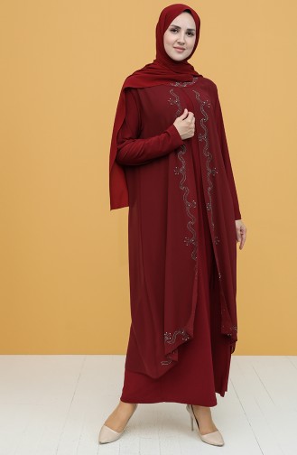 Claret Red Hijab Evening Dress 5098-02