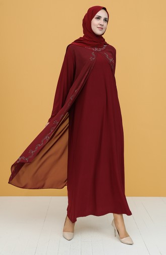 Claret Red Hijab Evening Dress 5098-02