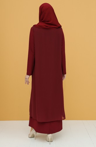 Claret Red Hijab Evening Dress 5098-02