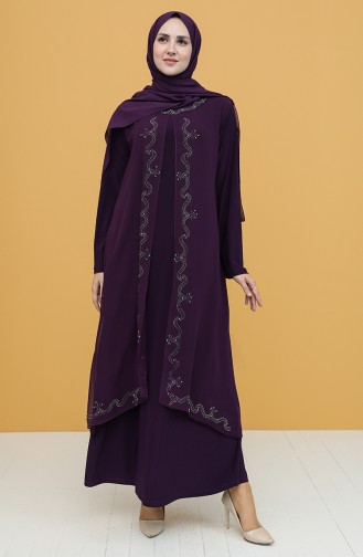 Plum Hijab Evening Dress 5098-03