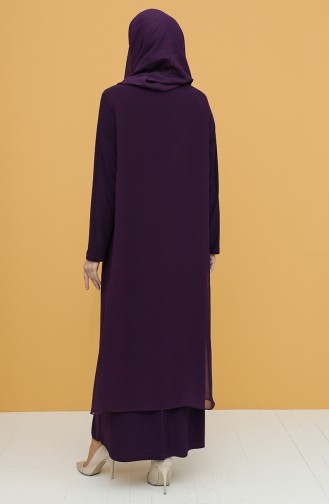 Plum Hijab Evening Dress 5098-03