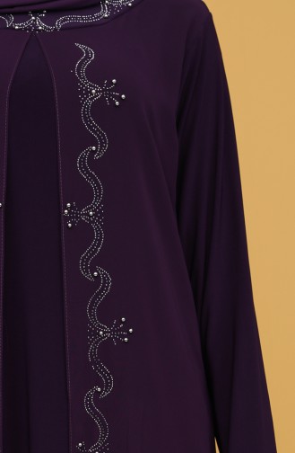 Plum Hijab Evening Dress 5098-03