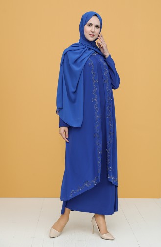 Saxe Hijab Evening Dress 5098-04
