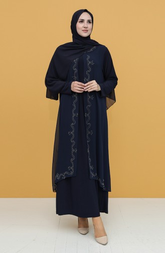 Navy Blue İslamitische Avondjurk 5098-05