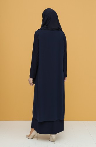 Navy Blue Hijab Evening Dress 5098-05