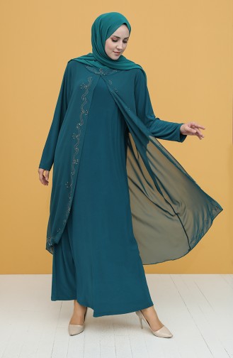 Petrol Hijab Evening Dress 5098-06