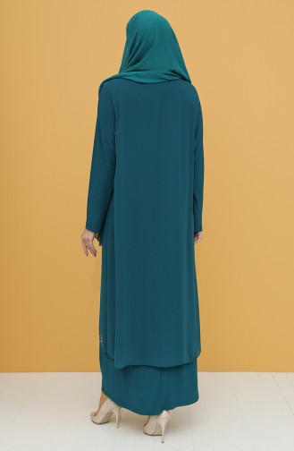 Petrol Hijab Evening Dress 5098-06