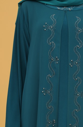 فساتين سهرة بتصميم اسلامي أزرق زيتي 5098-06