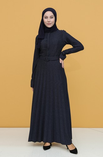 Navy Blue Hijab Dress 5426-02