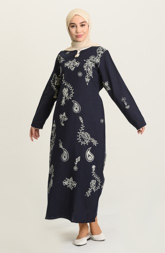 Navy Blue Hijab Dress 0444-03