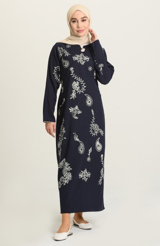 Navy Blue Hijab Dress 0444-03