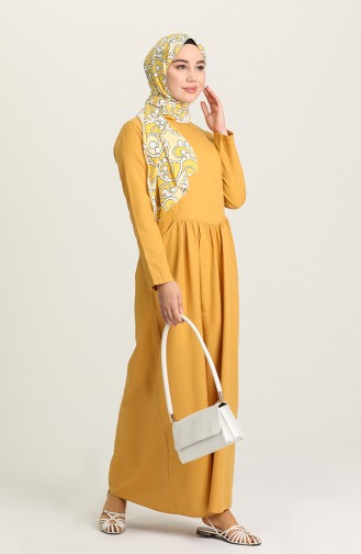 Beli Büzgülü Cepli Elbise 3326-07 Sarı