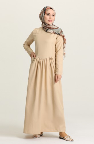 Beige Hijab Kleider 3326-09