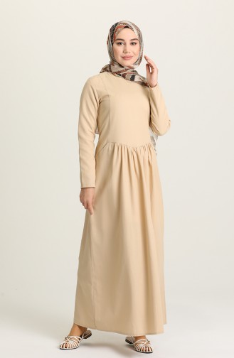 Beige Hijab Kleider 3326-09