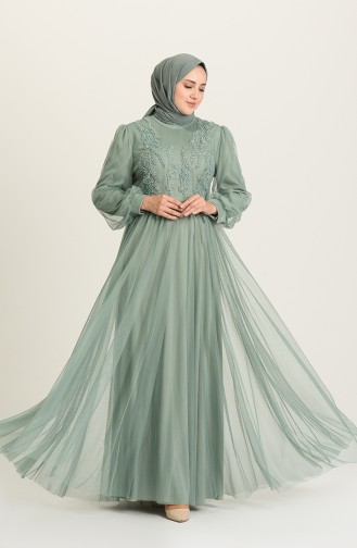 Green Almond Hijab Evening Dress 3407-01