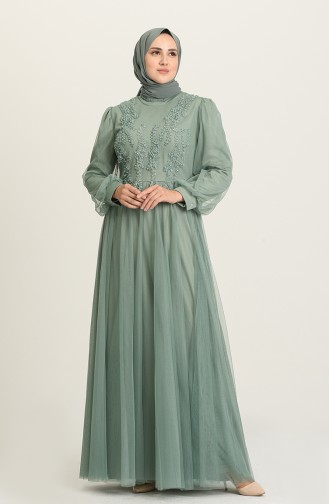 Green Almond Hijab Evening Dress 3407-01