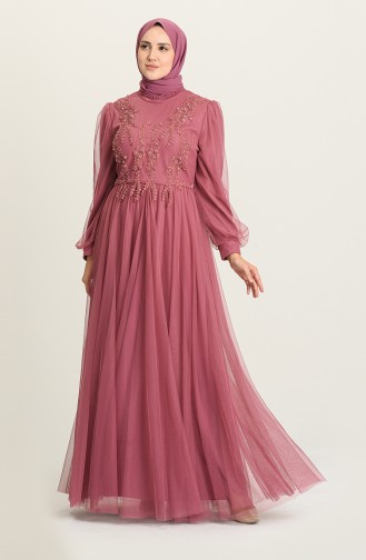 Dusty Rose Hijab Evening Dress 3407-03