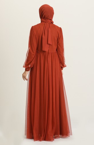 Brick Red Hijab Evening Dress 3407-04