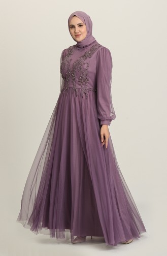 Violet Hijab Evening Dress 3407-07
