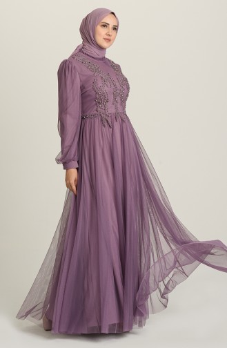 Violet Hijab Evening Dress 3407-07