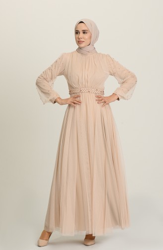 Beige Hijab Evening Dress 5514-17