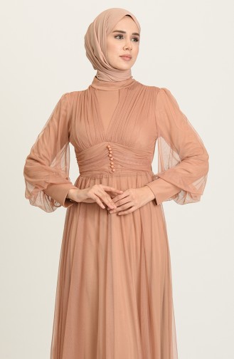 Milk Coffee Hijab Evening Dress 5478-12