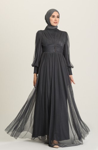 Anthracite Hijab Evening Dress 5478-13