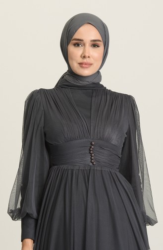 Anthracite Hijab Evening Dress 5478-13