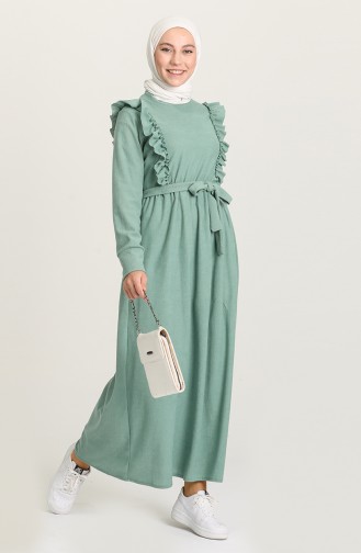Fırfırlı Fitilli Elbise 5433-06 Mint Yeşil