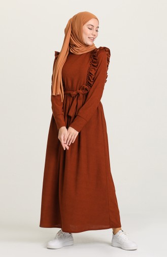 Brick Red Hijab Dress 5433-07