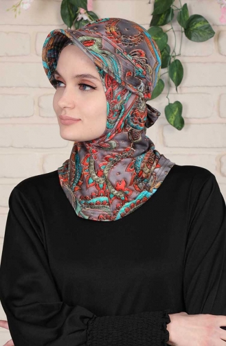 Siperlikli Tesettür Bone B0055D-01 Haki Turkuaz