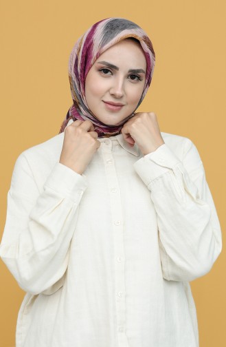 Desenli Çekme Cotton Eşarp 11428-19 Mürdüm Camel