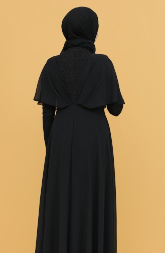 Volanlı Simli Abiye Elbise 0027-04 Siyah