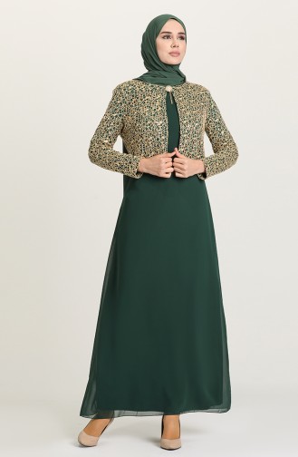 Emerald Green Hijab Evening Dress 2943-04