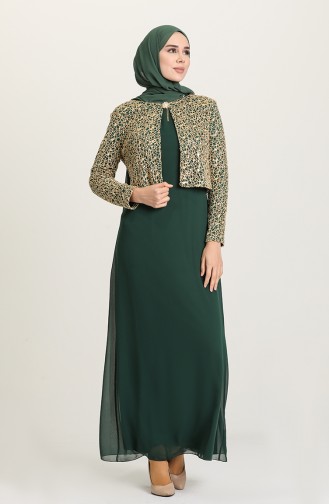 Emerald Green Hijab Evening Dress 2943-04