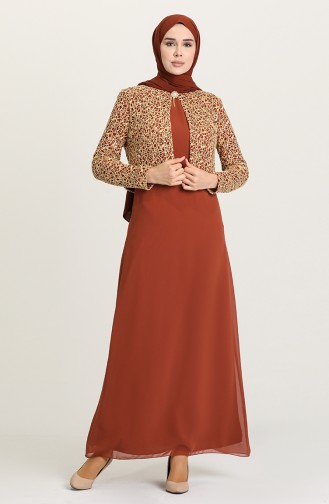 Brick Red Hijab Evening Dress 2943-05